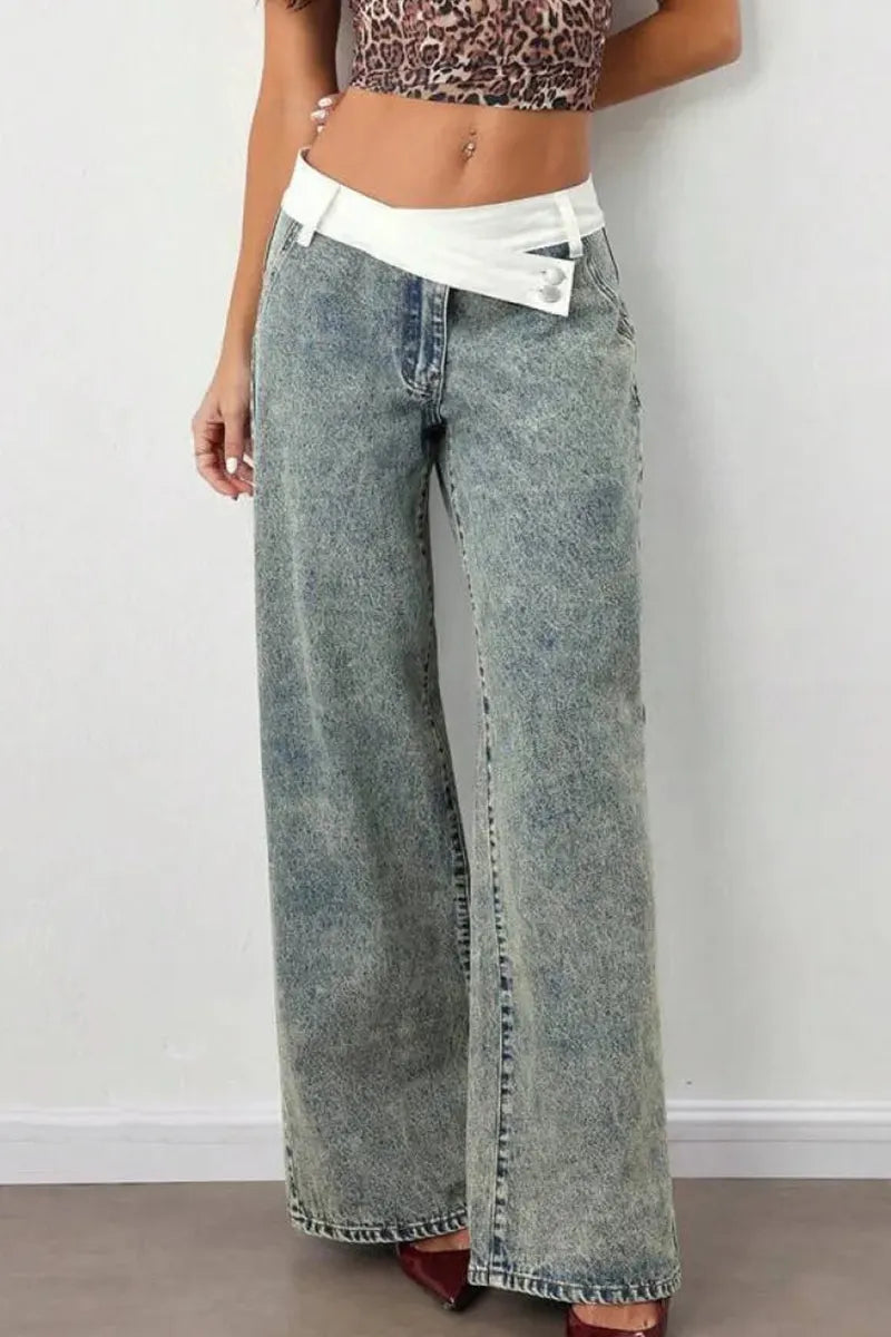 Women's Casual Wide Leg Irregular Denim Jeans