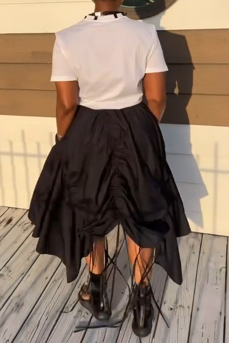 Women's Street Fashion Drawstring Asymmetric Skirt