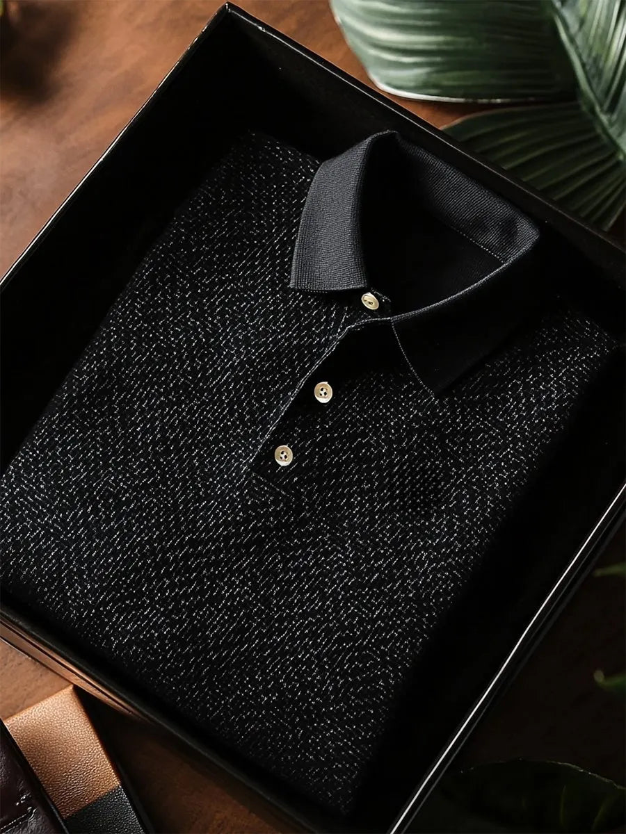 Men's Business Casual Geometric Button Short Sleeve Polo Shirt