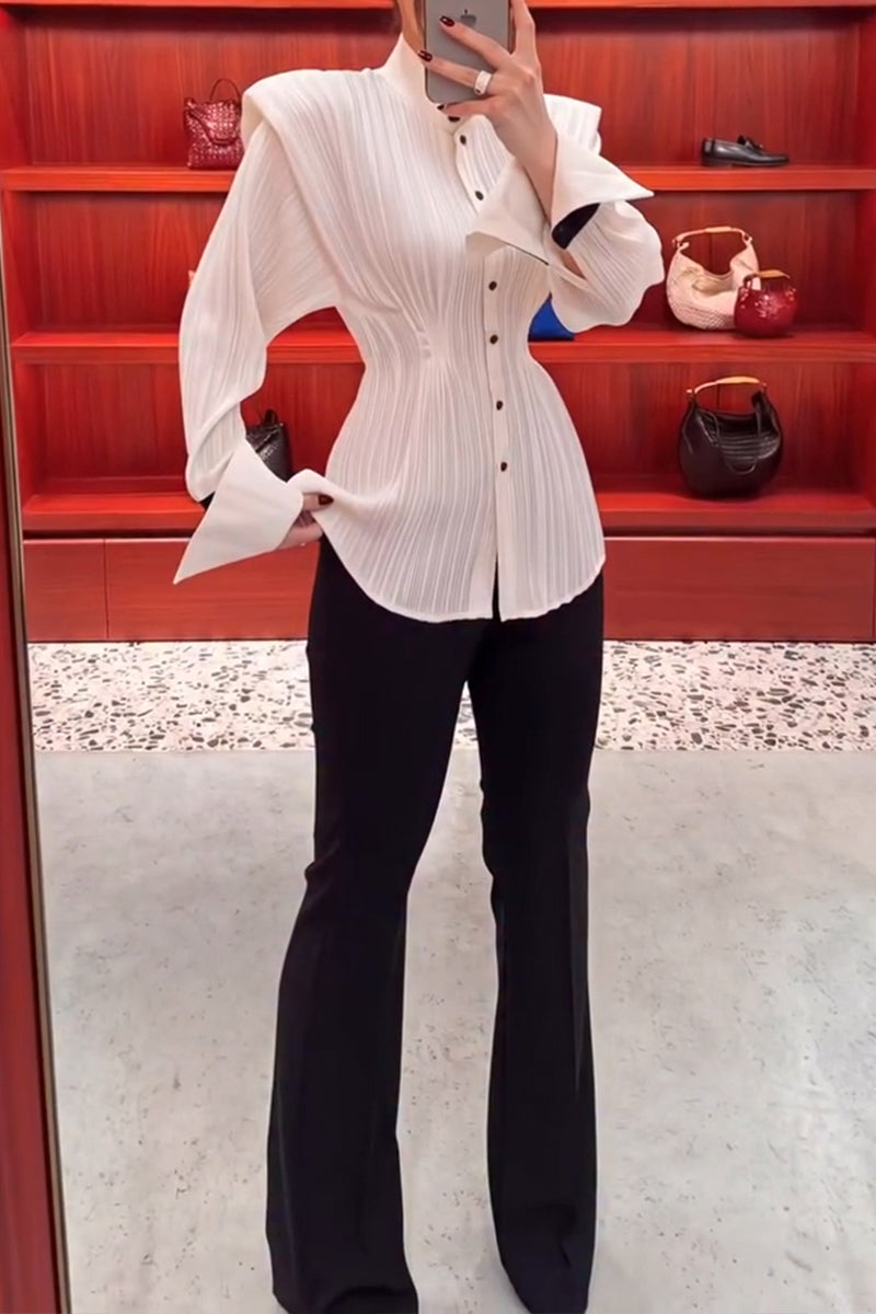 Women's Elegant Wide Shoulder Pleated Shirt or Pants