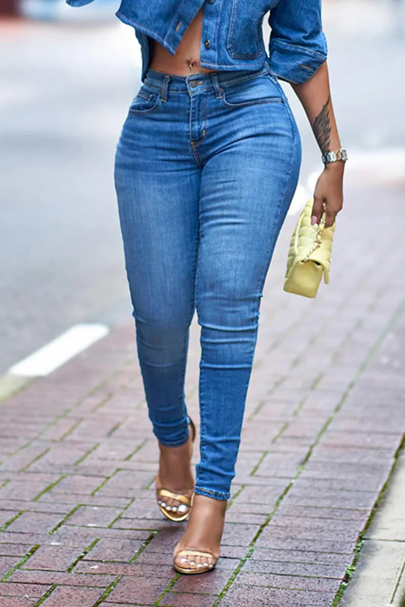 Women's Casual Cropped Denim Shirt or Slim Fit Jeans