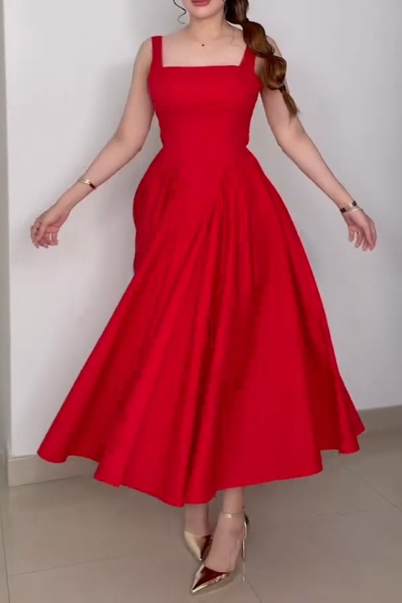 Women's Elegant Bow Lace-Up A-Line Midi Dress