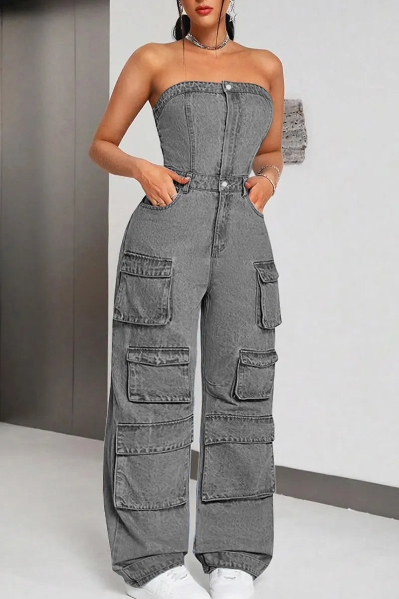 Trendy Women's Bustier Multi Pocket Cargo Jumpsuit