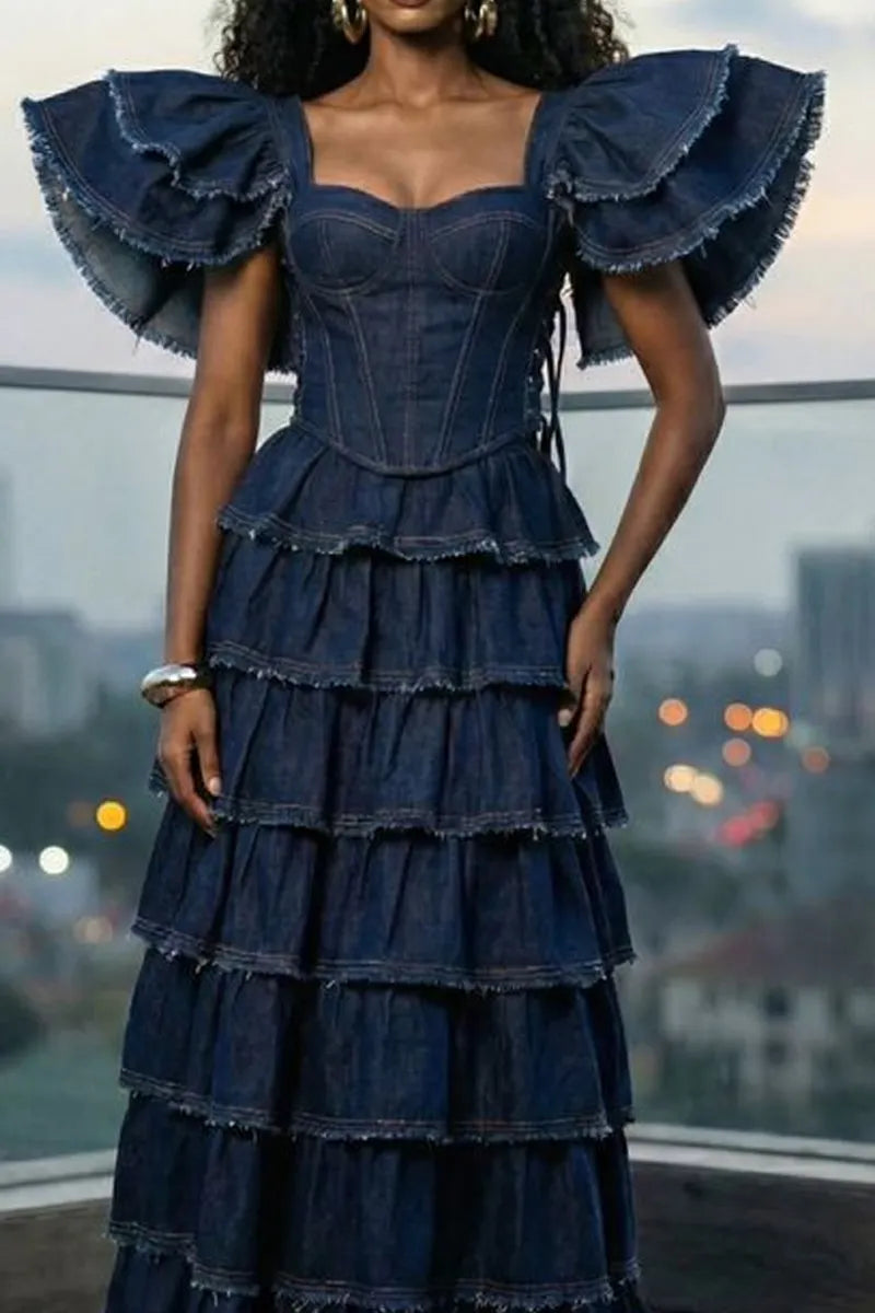 Ladies' Fashionable Casual Washed Long Dress Denim Dress