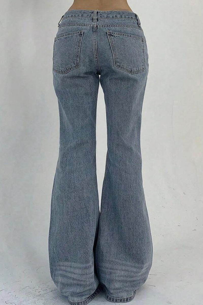 Women's Double Button Slim Fit Stretchy Flared Jeans