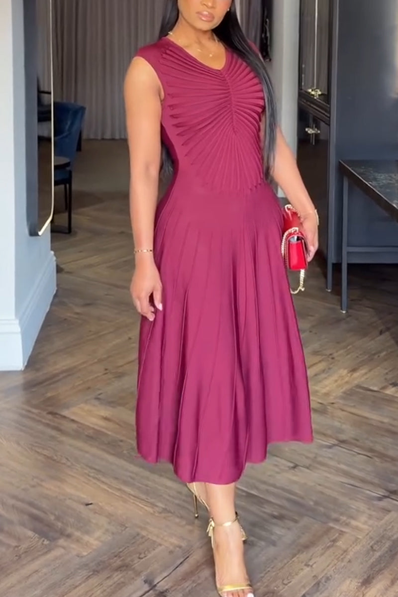 Women's V-neck and Waist Cinched Casual Dress