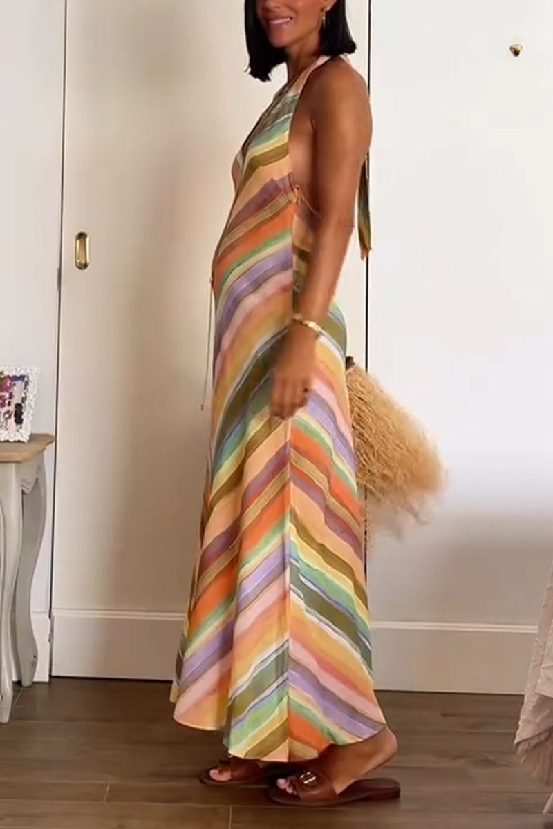 Women's Neck Hanging Sleeveless Colorful Casual Dress