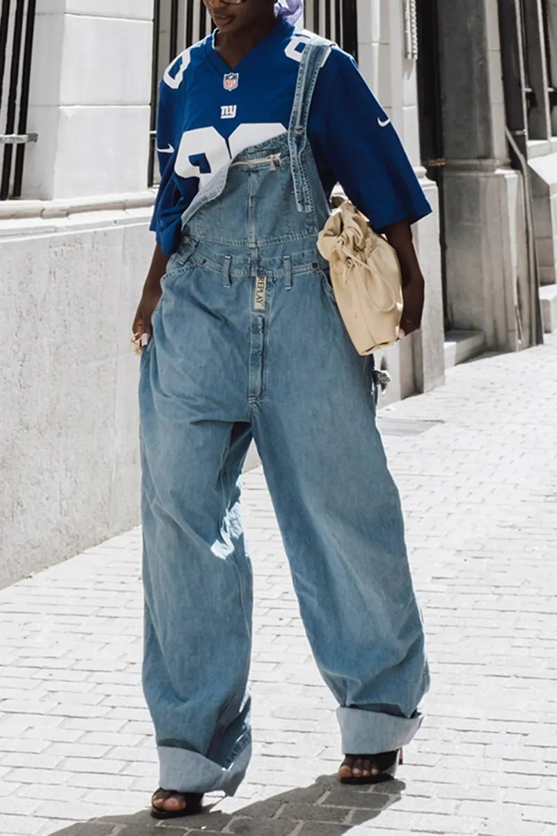 Women's Street Fashion Loose Wide Leg Denim Overalls
