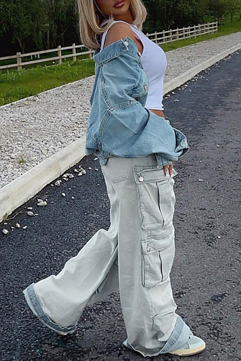 Vintage Multi Pocket Floor Length Cargo Jeans