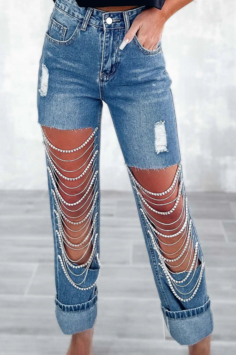 Women's Y2k Cutout Charm Wide Leg Jeans