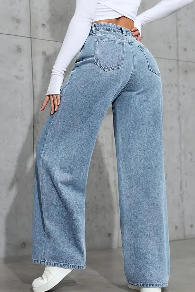 Women's Soft Washed Beaded Straight-Leg Jeans