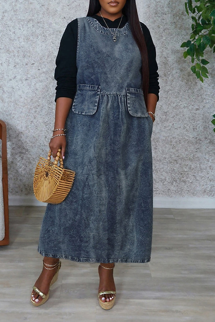 Women's Casual Comfort Vintage Tank Denim Maxi Dress