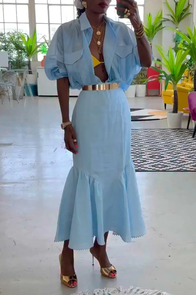 Women's Elegant Casual Collar Shirt or Patchwork Skirt