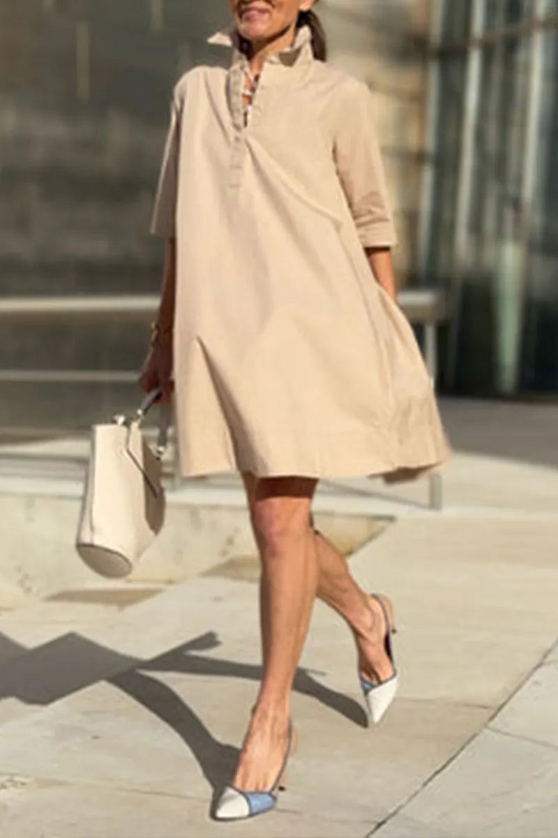 Ladies' Collar Solid Color Loose Casual Dress