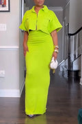 Women's Collar Short Jacket+ Half Skirt Solid Color Temperament Casual Set