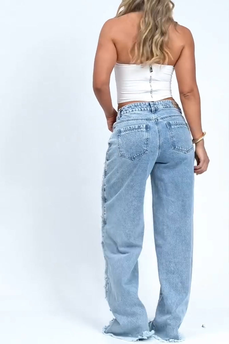 Women's Fashion Wash Ripped Decoration Wide Leg Jeans