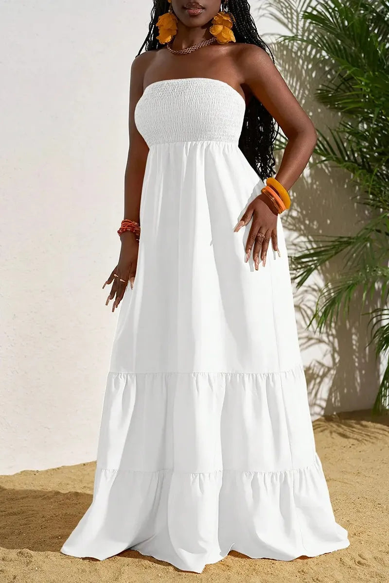 Women's Casual Vacation Ruffle Hem Stretch Strapless Dress