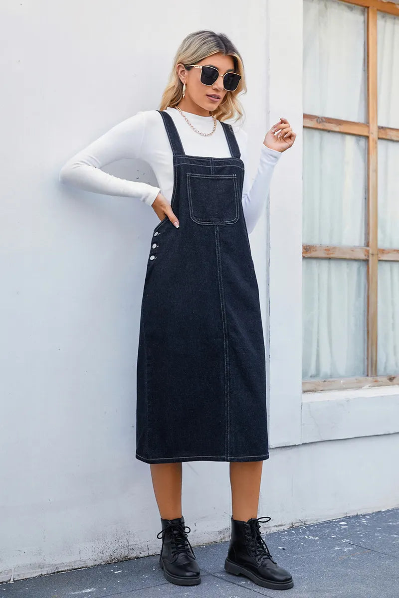 Women's Casual Denim Pinafore Dress