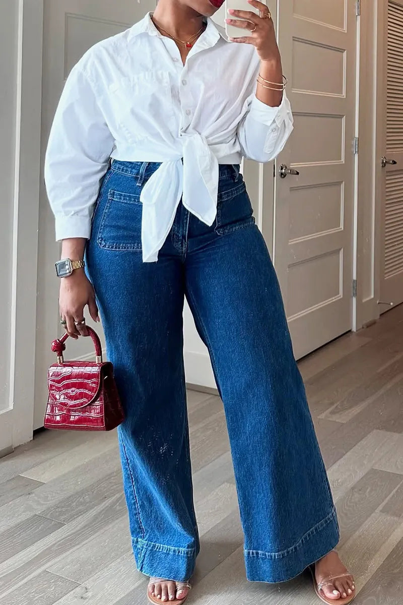 Women's Vintage High Waist Washed Wide Leg Jeans