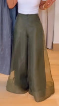 Women Patchwork Chiffon Solid Color Casual Wide Leg Pants