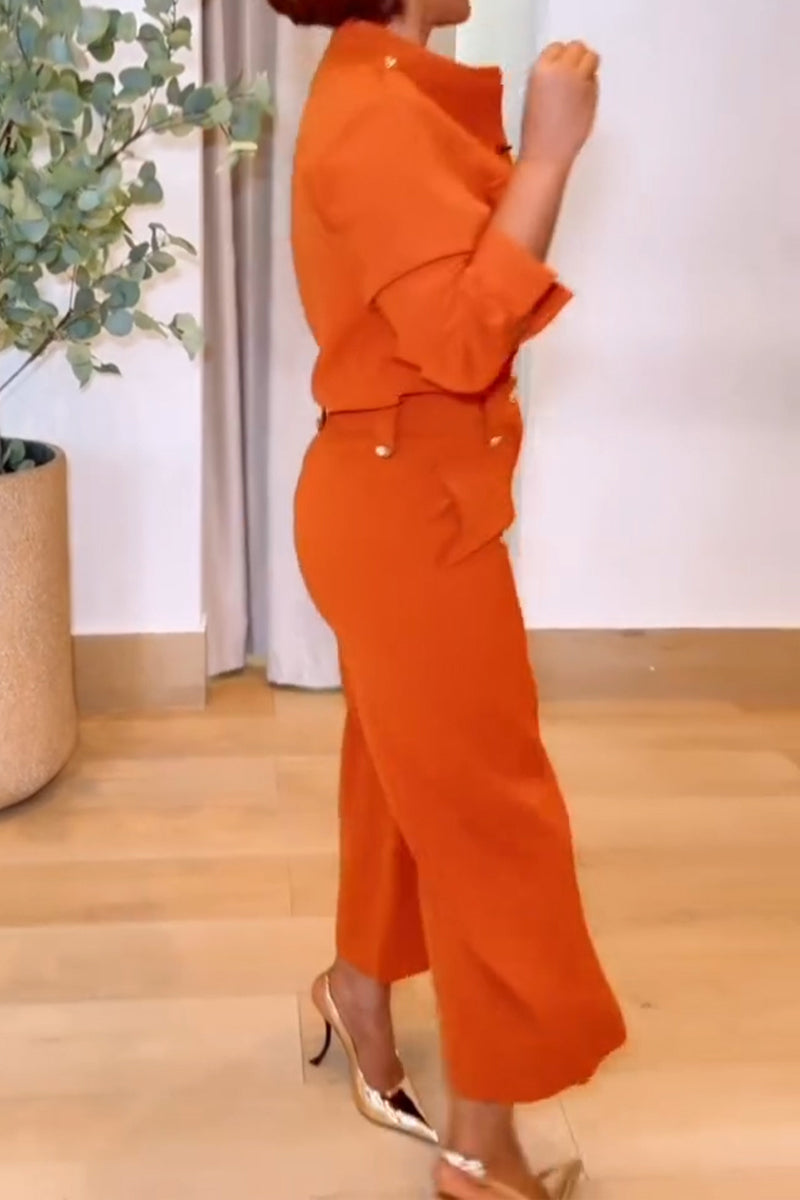 Women's Fashion Commuter Button Shirt Pants Two-Piece Set