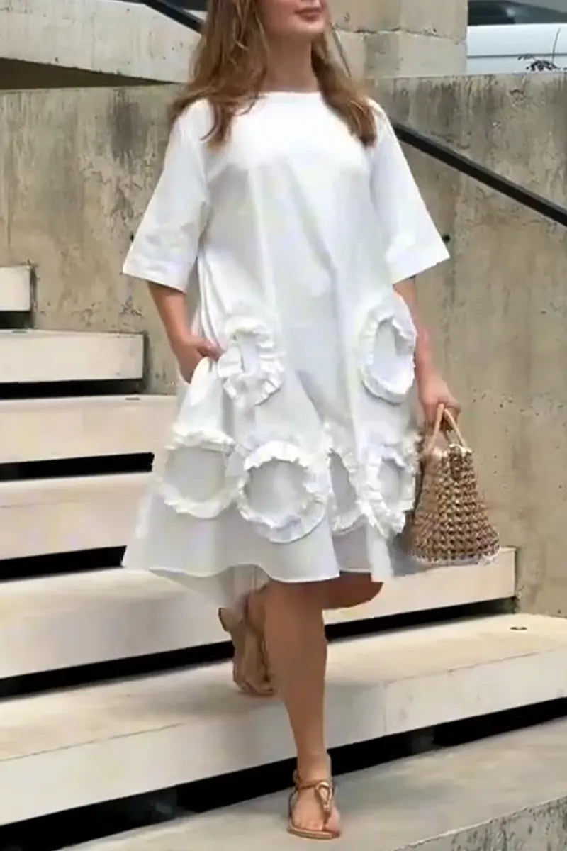 Women's Round Neck Solid Color Patchwork Loose Casual Dress