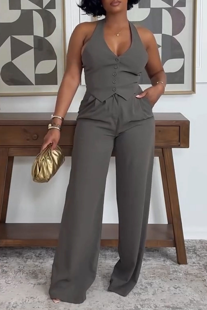 Women's Simple Commuter Halter Vest Pants Two-Piece Set
