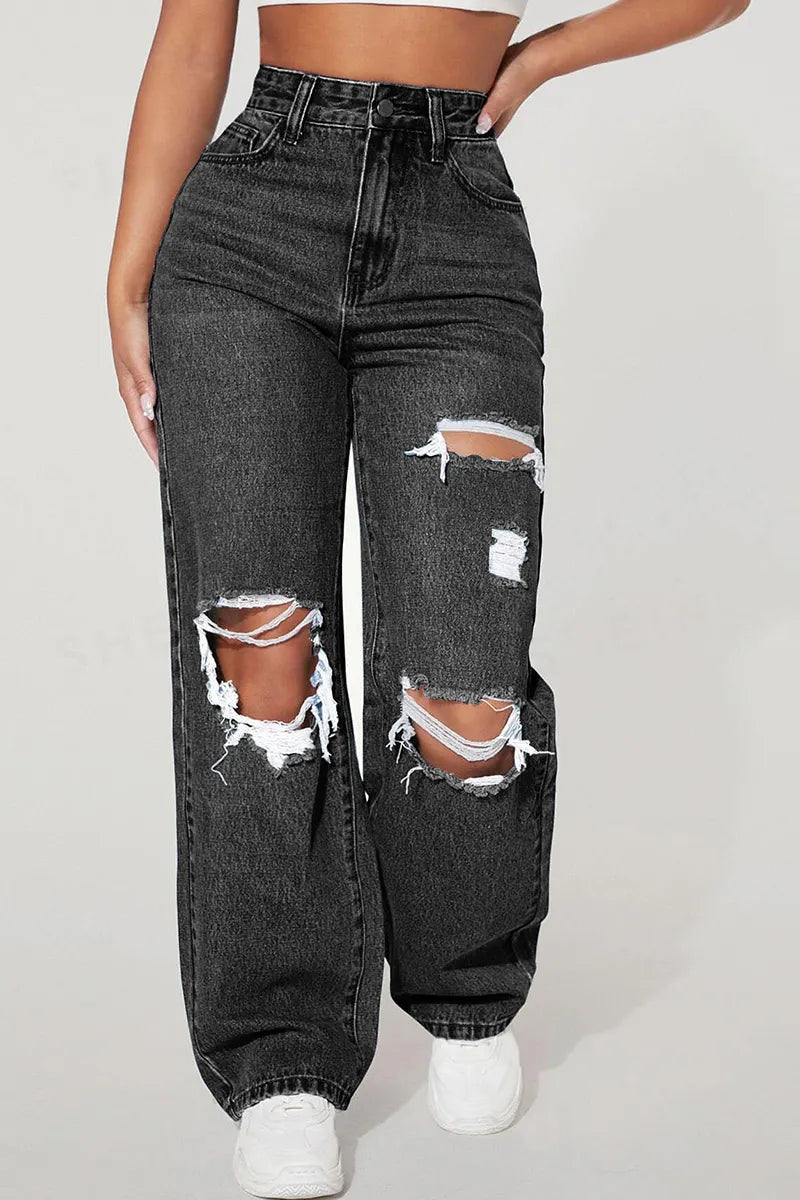 Women's High Street Distressed Knee Trend Jeans