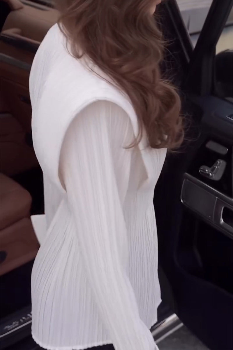 Women's Elegant Wide Shoulder Pleated Shirt or Pants