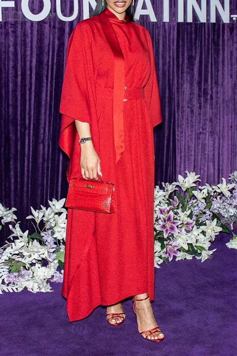 Women's Elegant Batwing Loose Maxi Dress with Belt