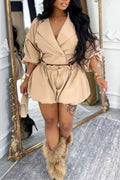 Women's Collar Top+ Shorts Elegant Casual Suit