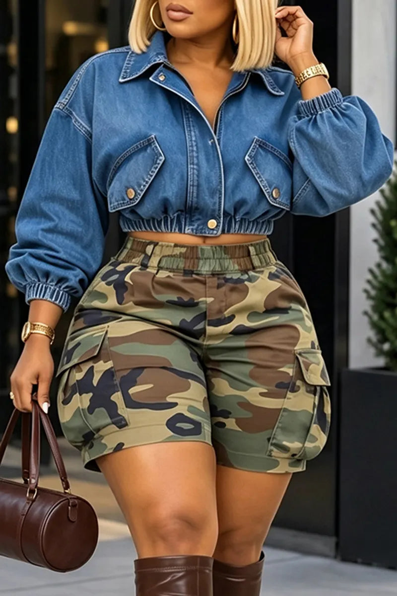 Women's Casual Short Denim Jacket or Camo Cargo Shorts