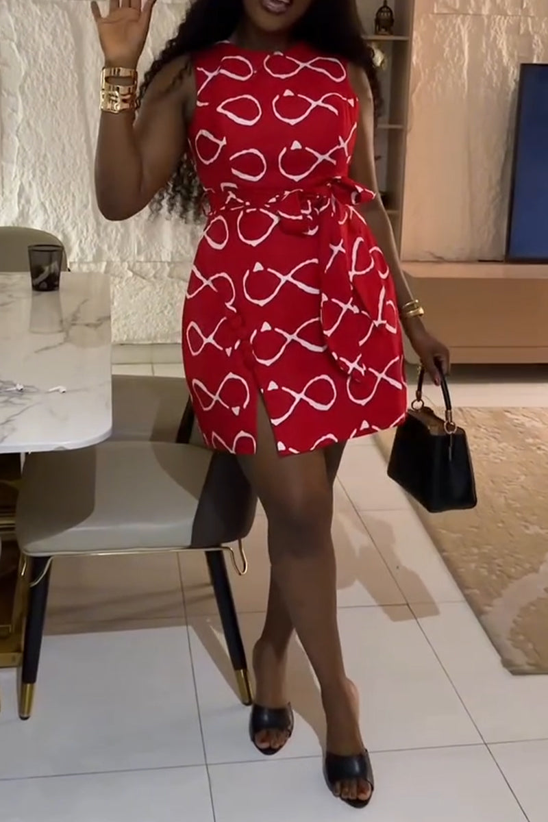Women's Round Neck Printed Strap Casual Dress