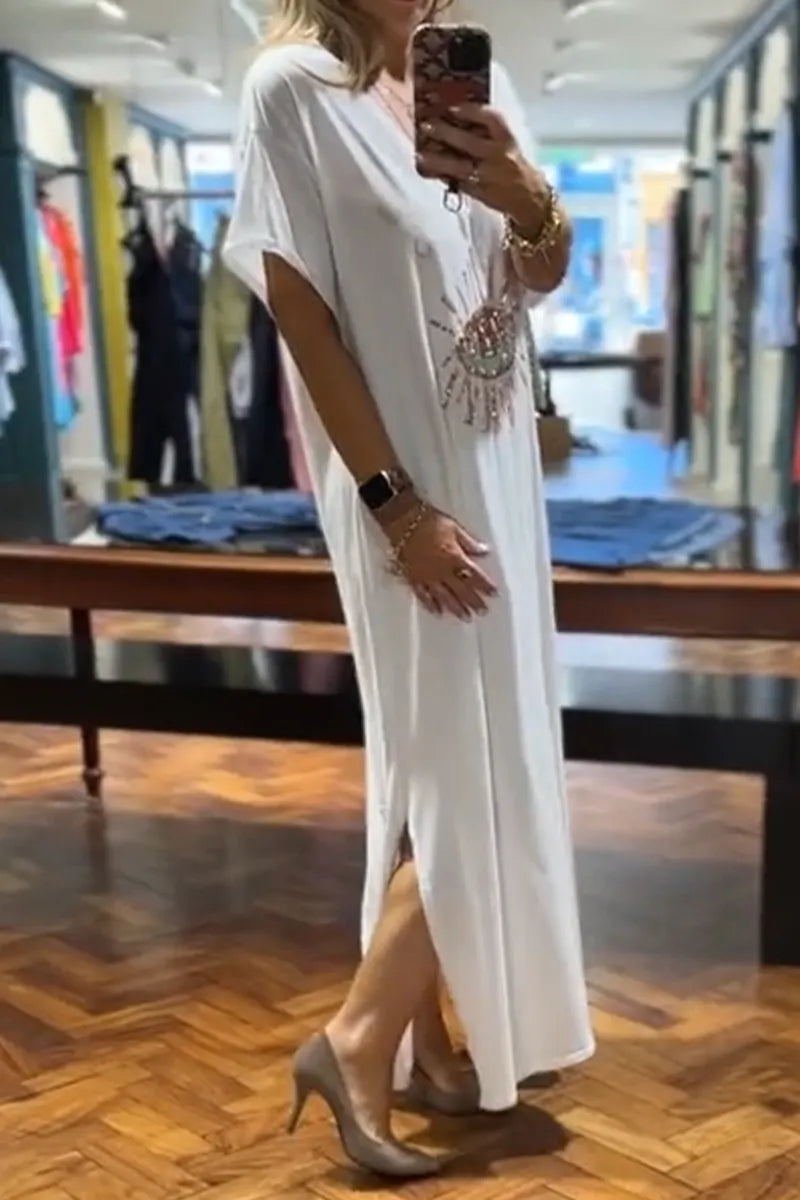 Women's V-neck Sequin Pattern Loose Casual Dress