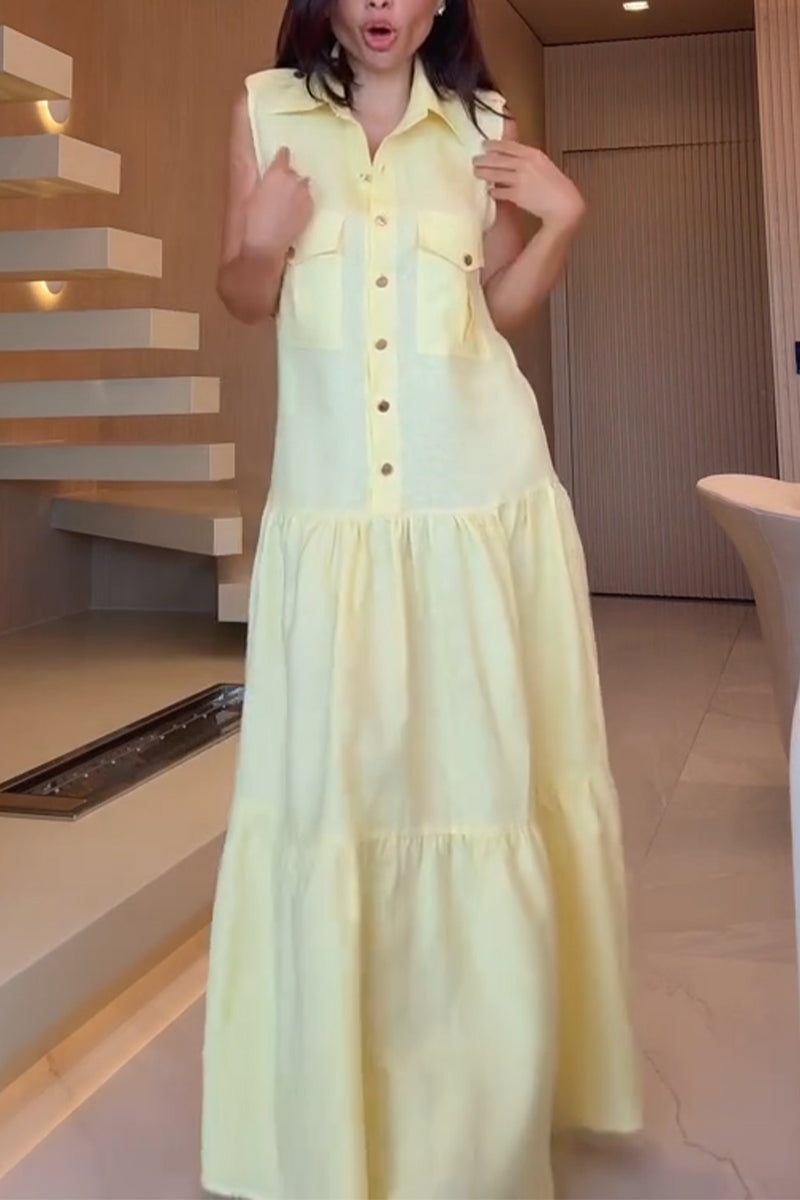 Women's Collar and Buckle Splicing Elegant Casual Dress
