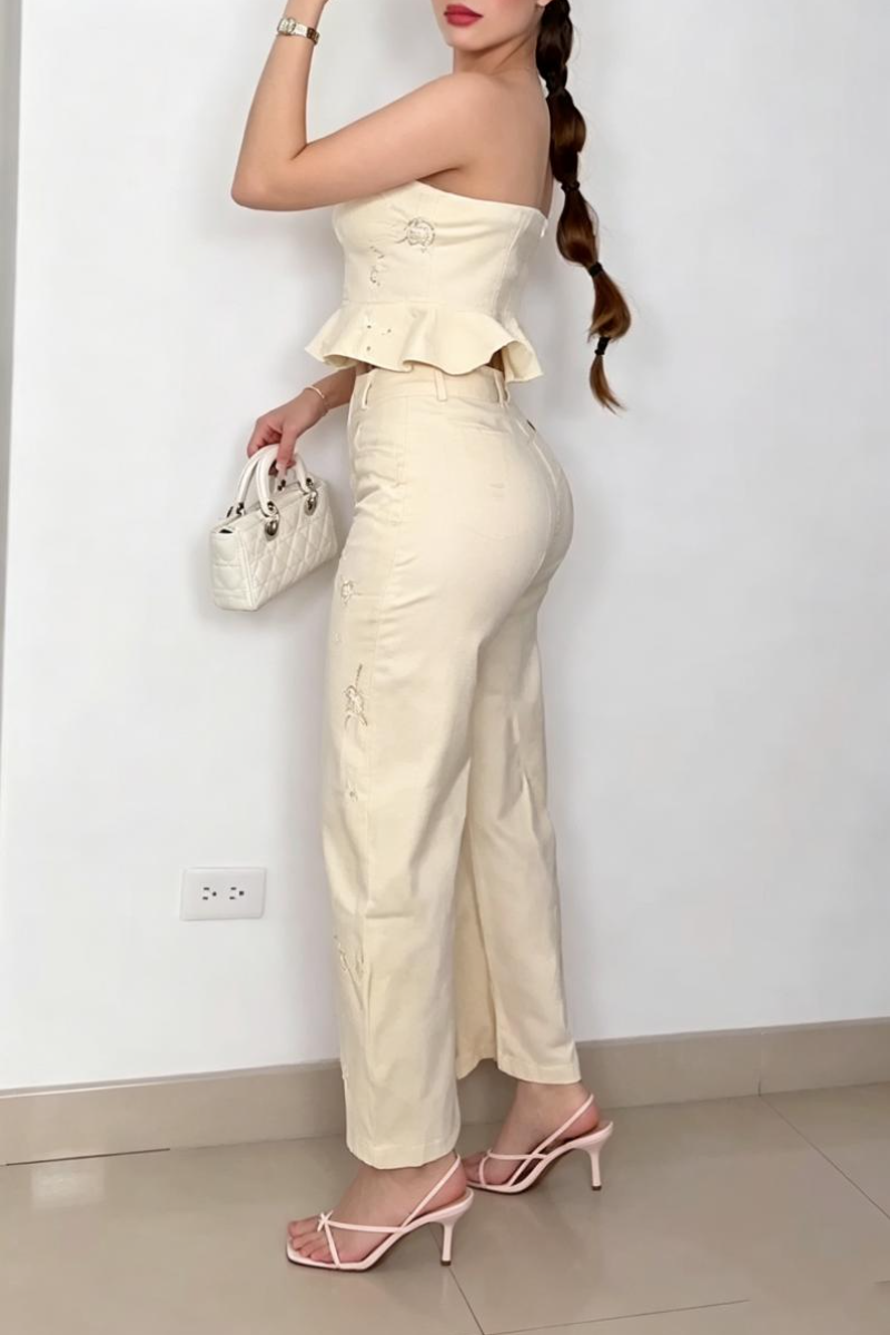 Women's Elegant Casual Strapless Sequin Patterned Top or Pants