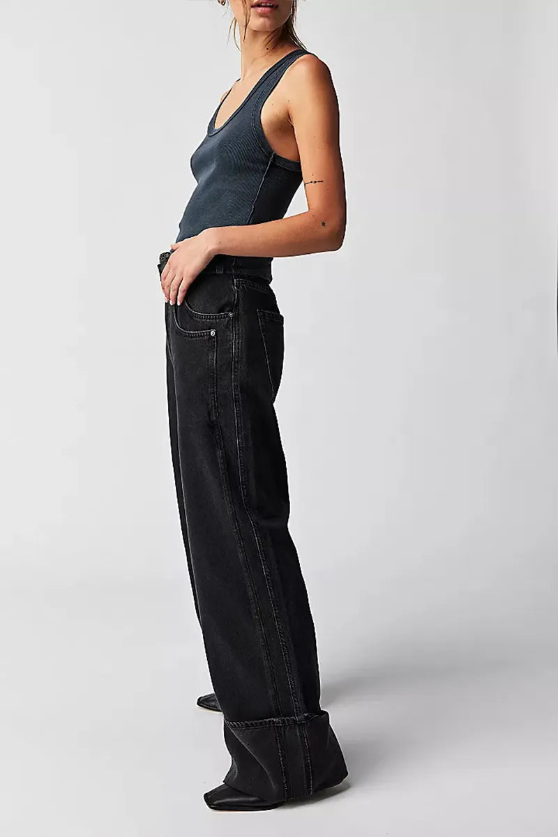 Women's Vintage Wash Mid-Rise Turn-Up Jeans