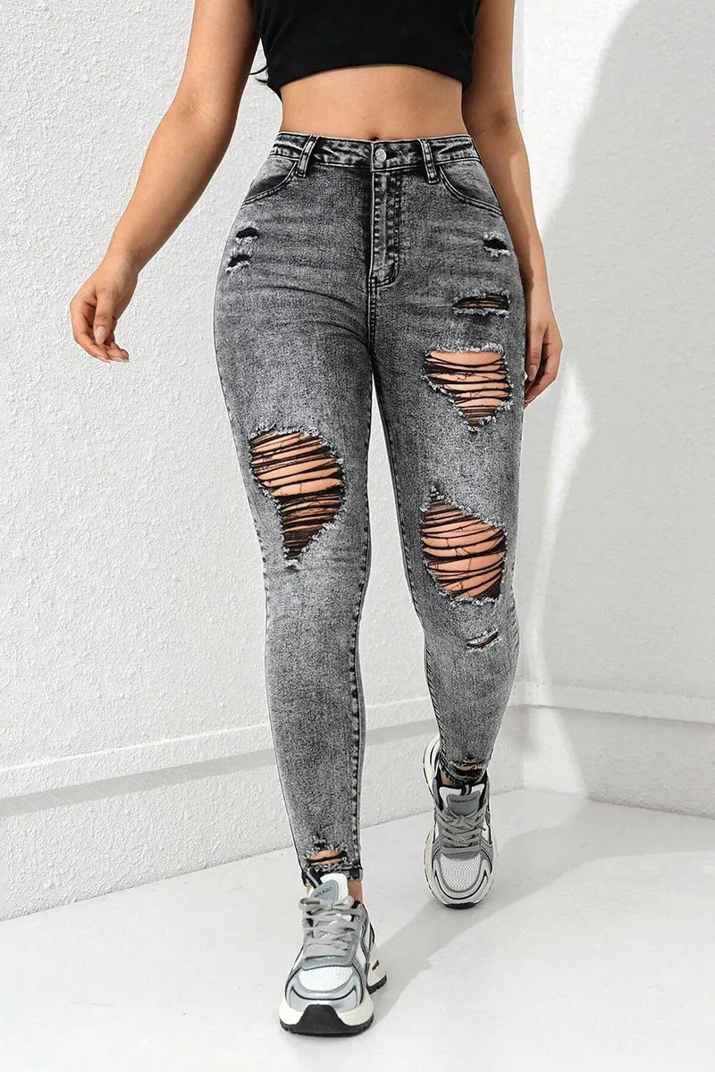 Women's Casual Distressed Wash Ripped Slim Fit Jeans
