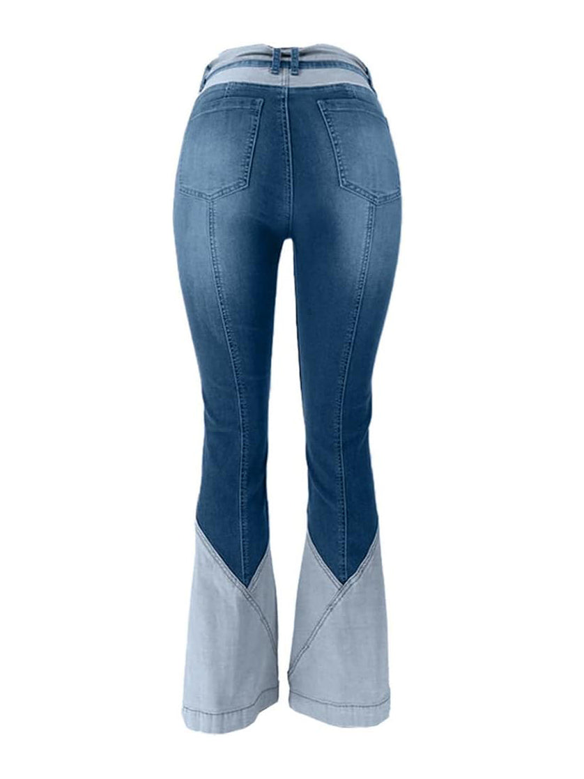 Vintage High Rise Two Tone Panel Flare Jeans