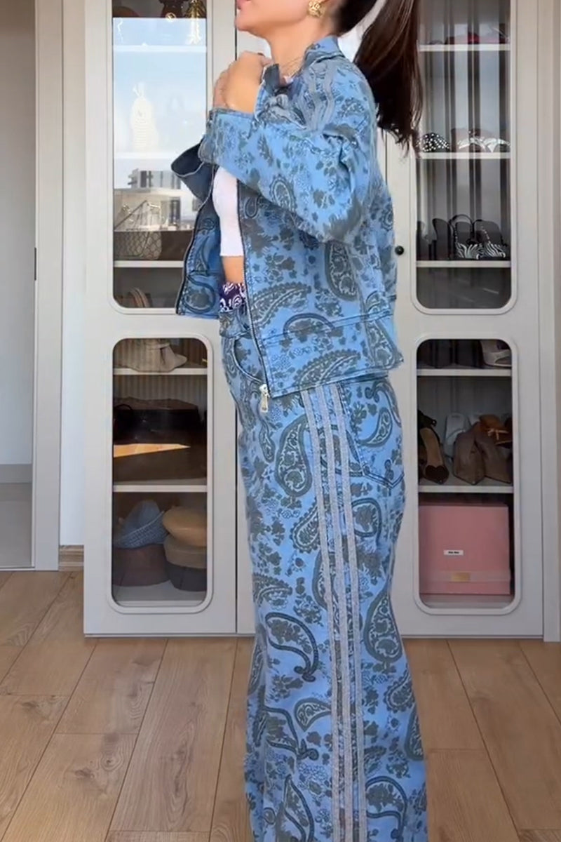 Women's Casual Pattern Print Denim Jacket or Jeans