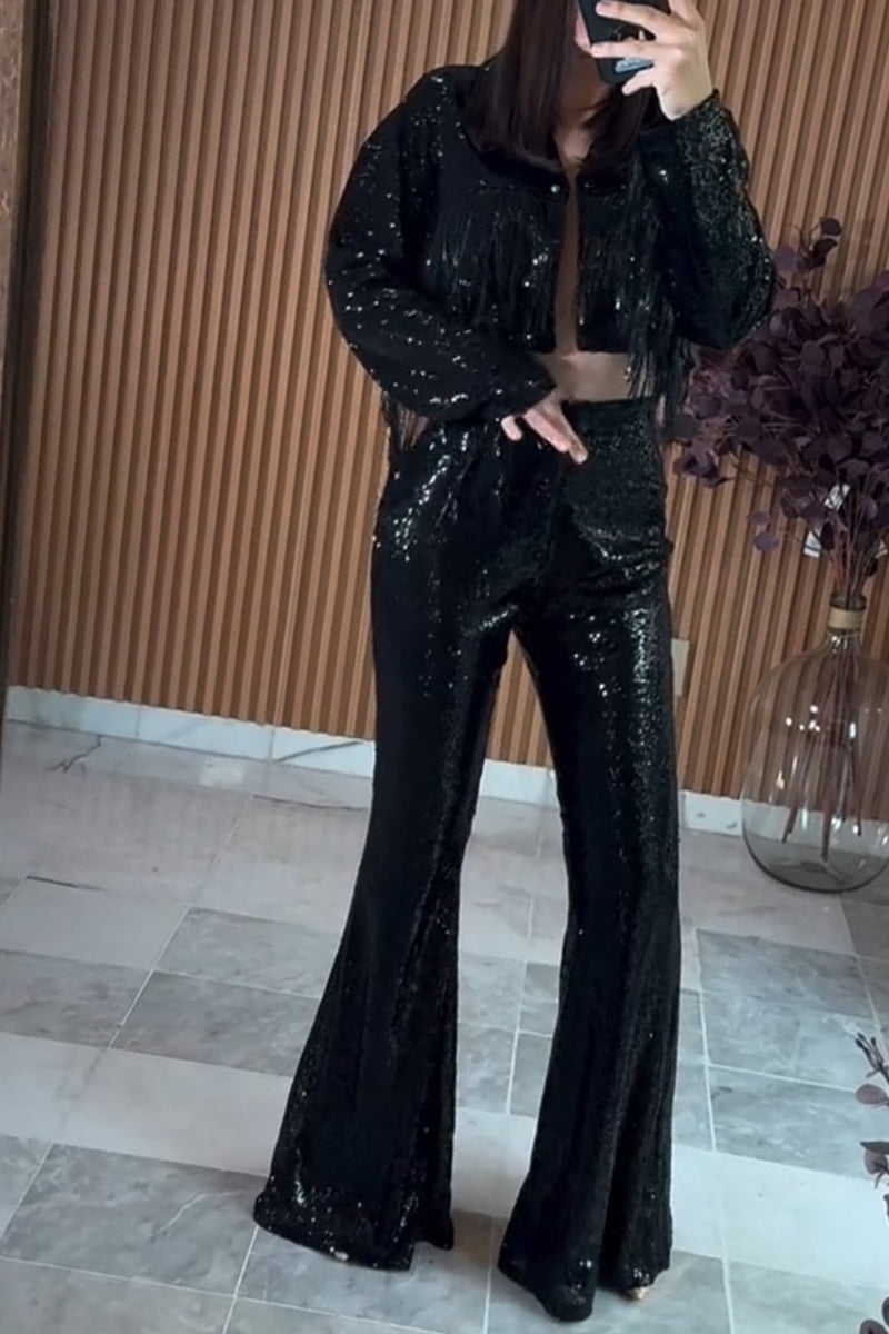 Women's Fashion Fringe Decoration Sequins Jacket or Pants