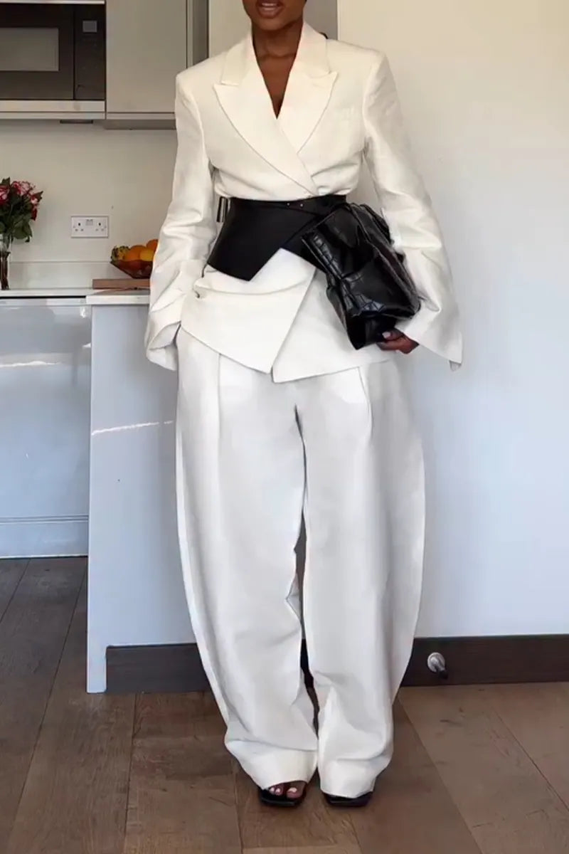 Women Collar Jacket Waist Design + Pants Temperament Commuting Formal Suit