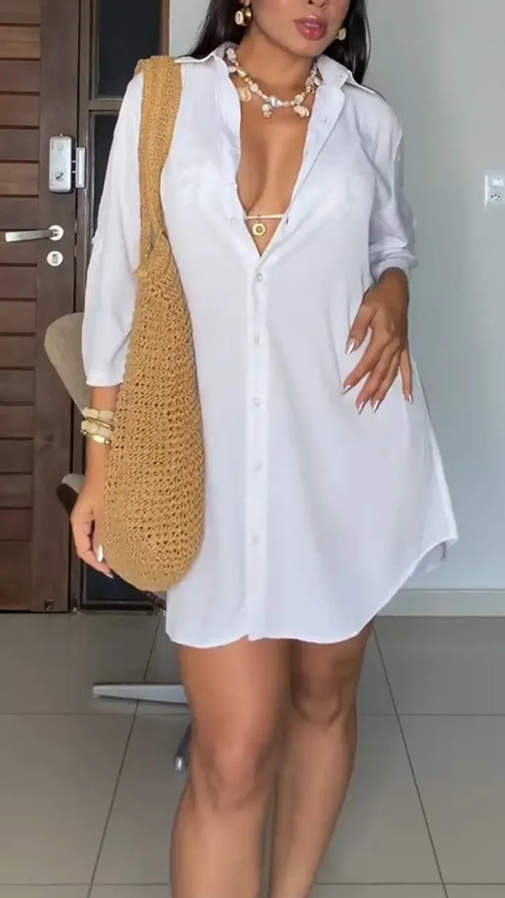 Women Collar Solid Color Casual Shirt