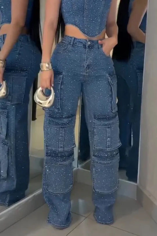 Women's Stylish Glittering-Stone Jeans