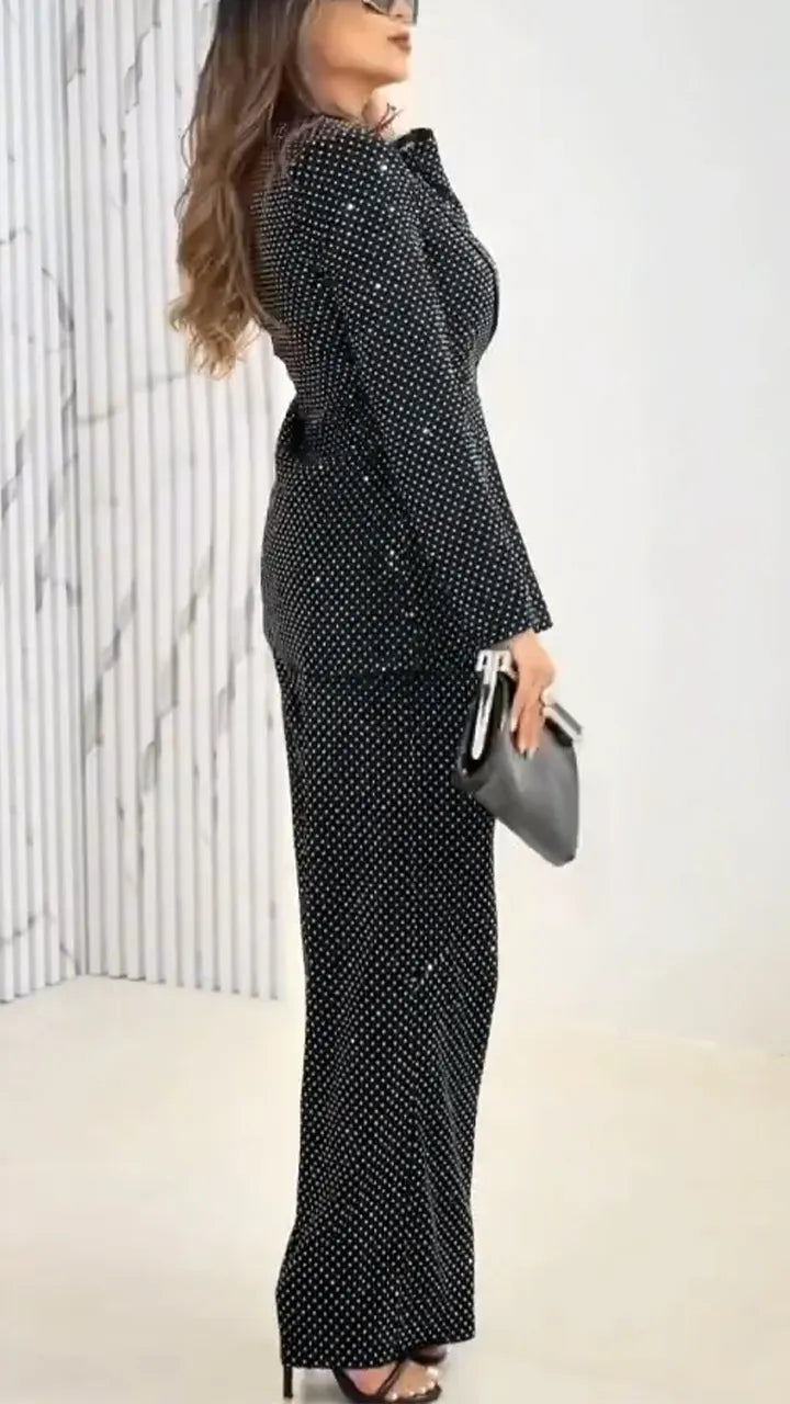 Women Laple Collar Hot Diamond Sparkling Temperament Commuter Set