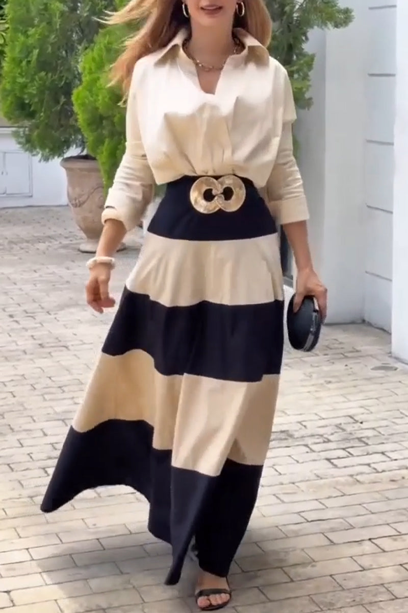 Women's Elegant Casual Collar Shirt or Contrasting Half Skirt
