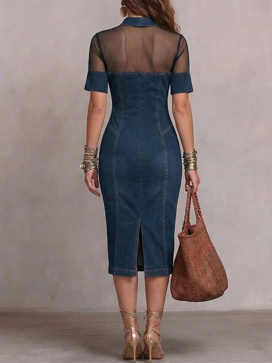 Women's V-neck Short-sleeve Loose-fit Casual Denim Dress