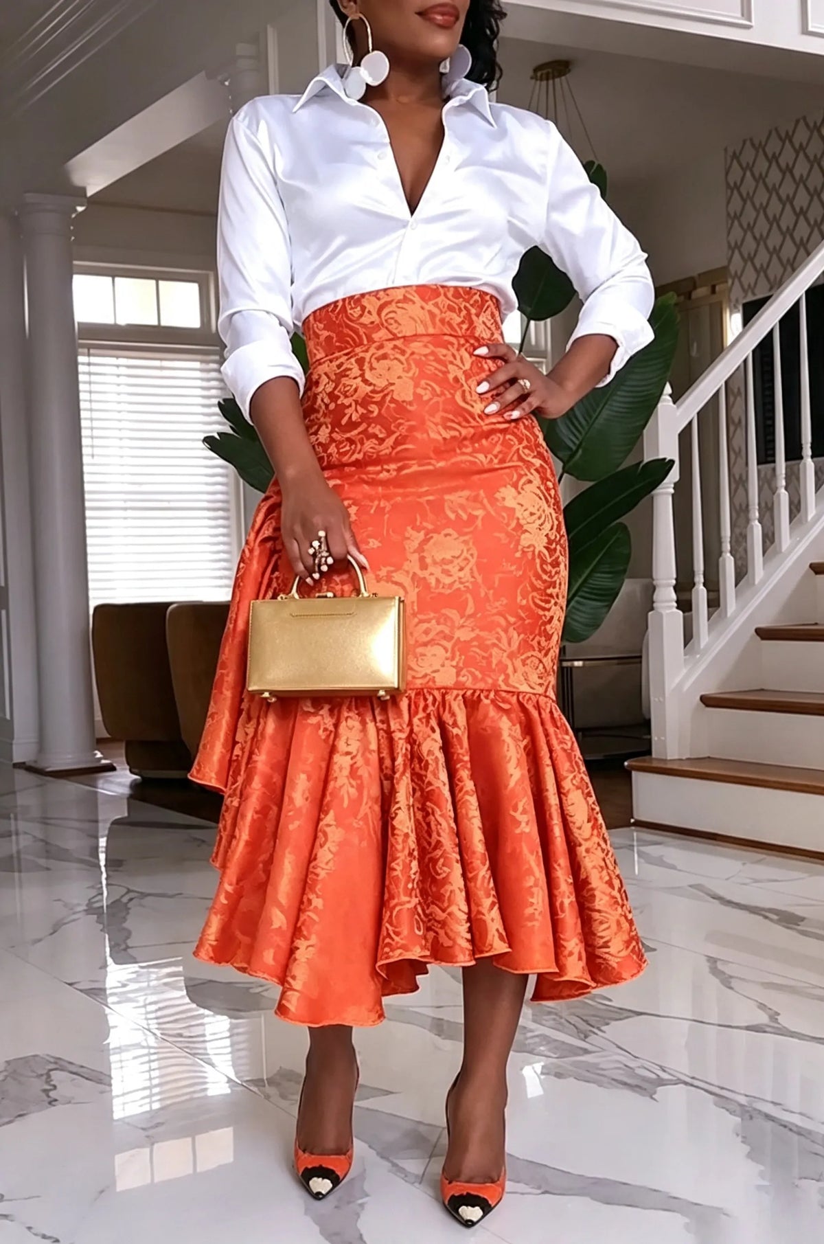 Women's Elegant Commuter Shirt or Textured Mermaid Skirt