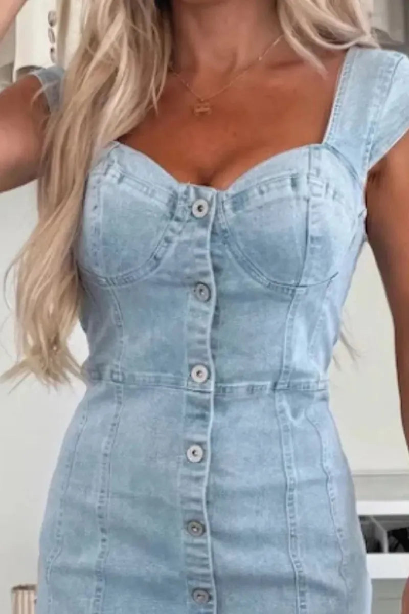 Women's Casual Denim Strappy Mini Dress
