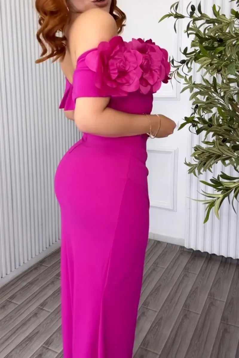 Women's Elegant Sexy 3D Flower Decoration Maxi Dress